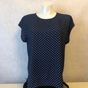 Chaus New York Navy & White Polka dot XL Blouse